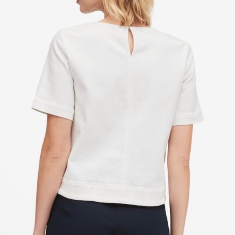 Banana Republic White Denim Short Sleeve Shirt Top Stretch Crew Medium M - Picture 2 of 16